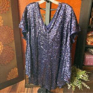 Roaman's Size 30W Sparkling Navy Sequin V Neck Blouse